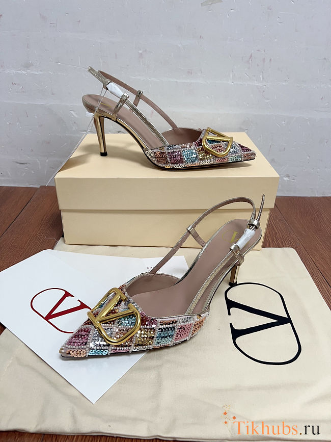 Valentino Garavani VLogo Signature sequined and beaded slingback pumps 8.5 cm - 1