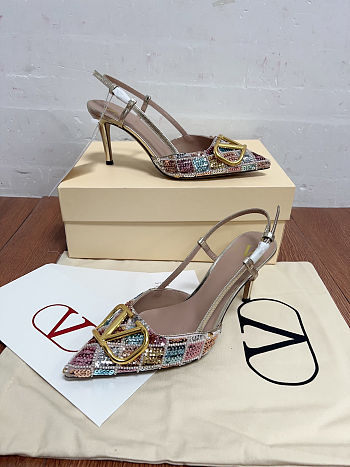 Valentino Garavani VLogo Signature sequined and beaded slingback pumps 8.5 cm