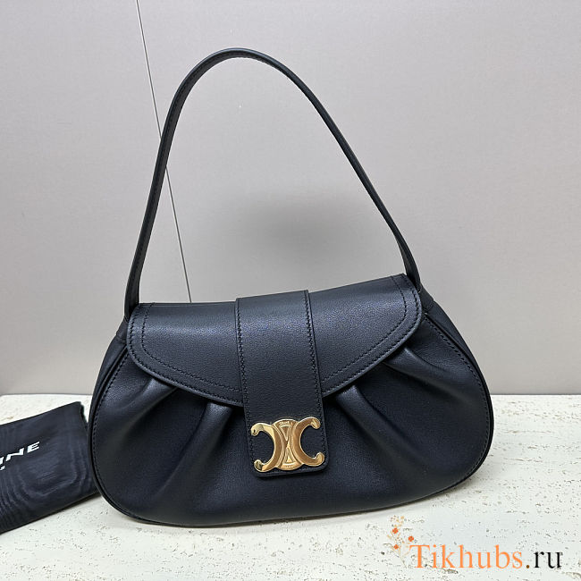 Celine Medium Polly Bag in black supple calfskin leather 13x7x4 cm - 1