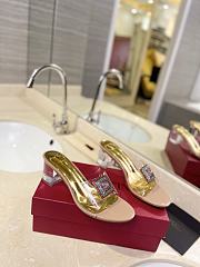 Valentino Garavani women's gold-toned leather slides heel 6 cm  - 2