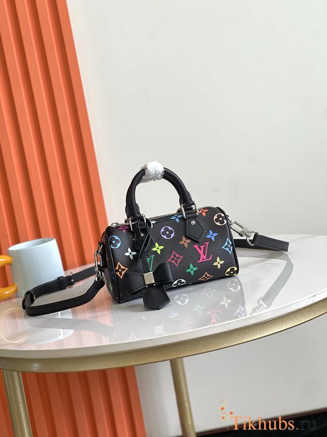 Louis Vuitton x Takashi Murakami Nano Speedy bag in black multicolored monogram 10x7.5x16 cm - 1
