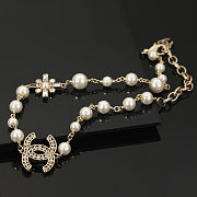 Chanel gold-tone metal and faux pearl necklace with crystal embellishments - 5