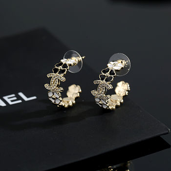  Chanel gold-tone metal hoop earrings with black and clear crystals