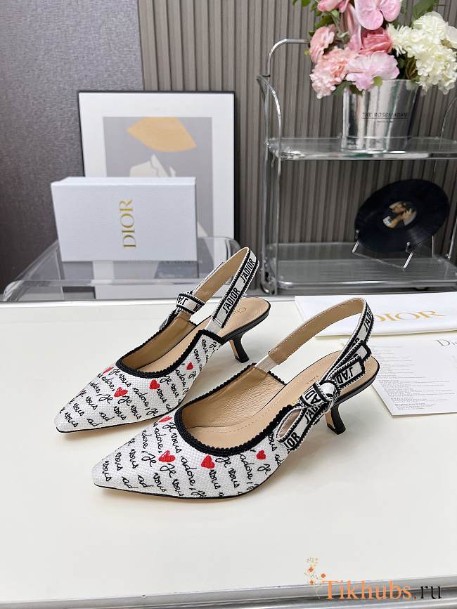 Dioramour J'Adior slingback pumps in white cotton with black and red heel 6.5 cm - 1