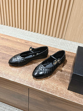 Chanel black quilted leather Mary Jane ballet flats