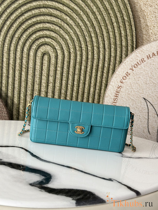 Chanel East West Teal Chocolate Bar Quilted Chain Flap shoulder bag 26*13*4cm - 1