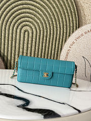 Chanel East West Teal Chocolate Bar Quilted Chain Flap shoulder bag 26*13*4cm - 1