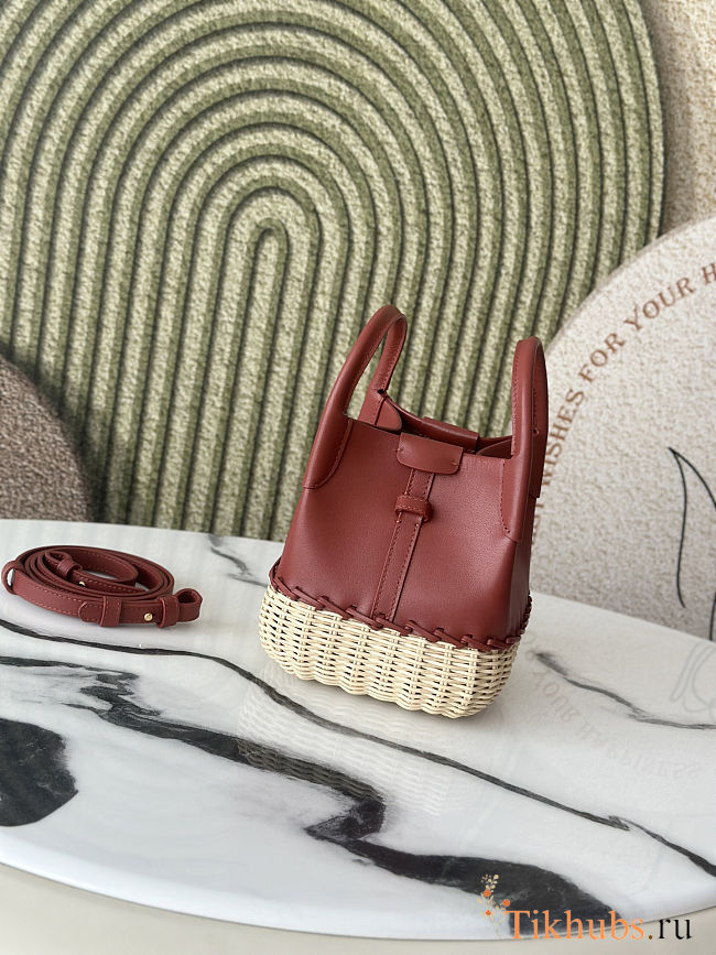 Loro Piana Micro Bale bag in calfskin leather and hand-woven wicker 16*13*13 cm - 1