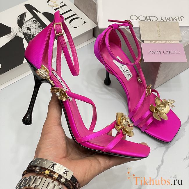 Jimmy Choo Saeda 100mm sandals with metal flower detail - 1