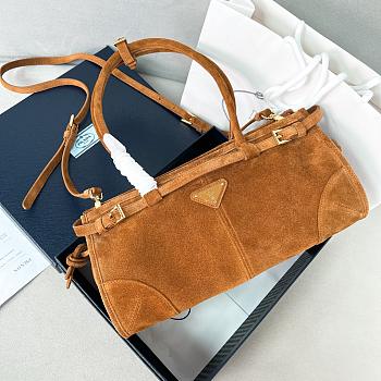 Prada Bonnie medium suede shoulder bag in a cocoa brown color 32x15.5x12cm