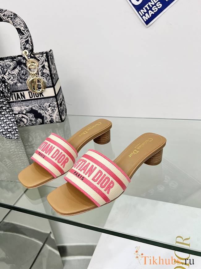 Christian Dior Dway heeled slide sandals in pink color 4 cm - 1