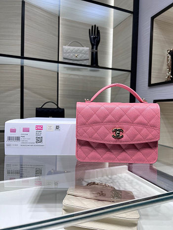 Chanel 25C Mini Flap Bag in pink lambskin leather 14x18x3 cm