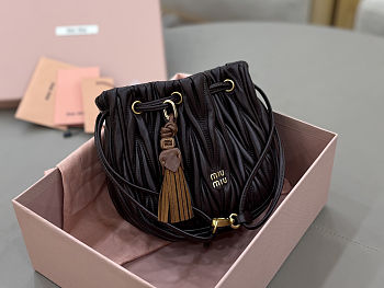 Miu Miu Matelassé nappa leather pouch in dark brown 14x16x7.5 cm