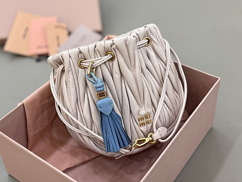 Miu Miu Matelassé nappa leather pouch in beige 14x16x7.5 cm