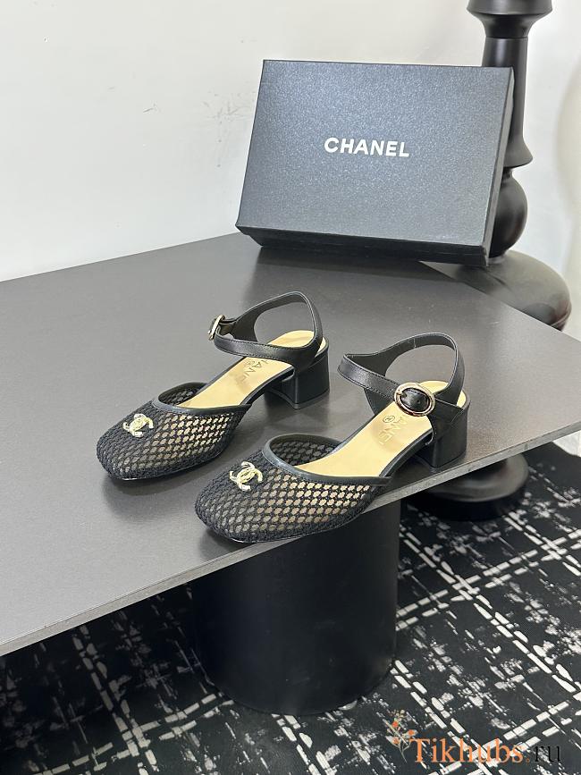 Chanel black mesh slingback sandals  - 1