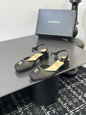 Chanel black mesh slingback sandals 
