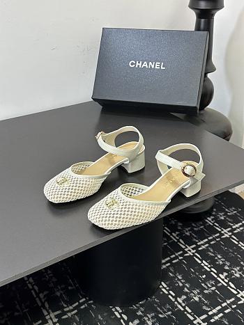 Chanel black mesh slingback sandals in white color