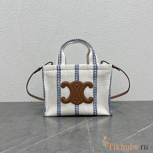 Celine Small Cabas Thais tote bag in white and blue 26×19×13 cm - 1