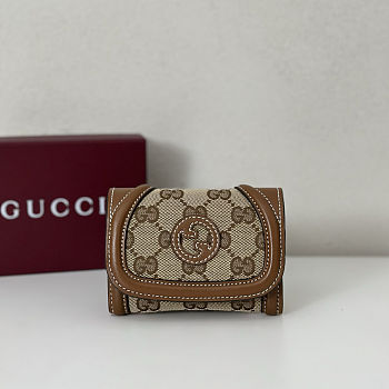 Gucci Blondie GG canvas card case in beige and dark brown 11x9 cm