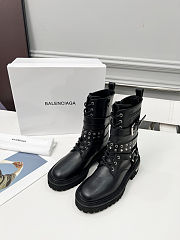 Balenciaga black leather boots with straps and studded details - 1