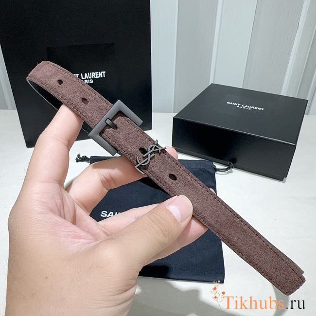 Saint Laurent Cassandre belt in brown suede  20 mm - 1