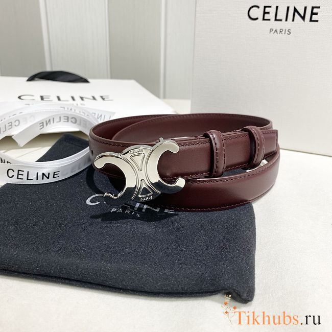 Celine Triomphe dark brown leather belt with silver buckle 25 mm - 1