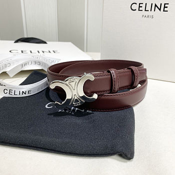 Celine Triomphe dark brown leather belt with silver buckle 25 mm