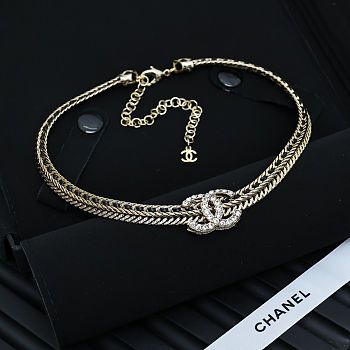 Chanel herringbone chain choker necklace