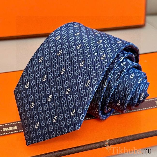 HERMES Necktie Tie Blue - 1