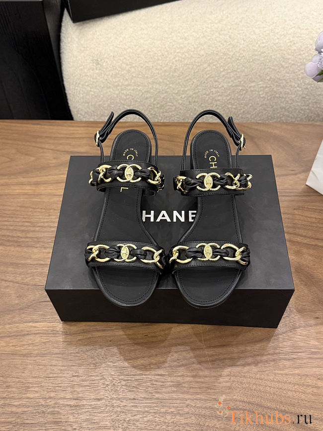 Chanel black quilted lambskin leather sandals - 1