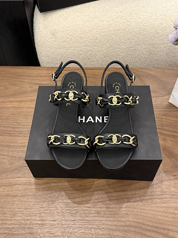 Chanel black quilted lambskin leather sandals