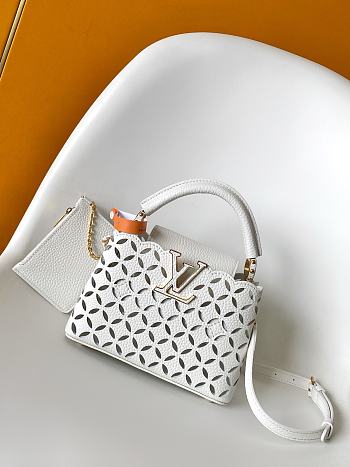 Louis Vuitton Capucines Mini bag in a white laser-cut design 14x8x21 cm