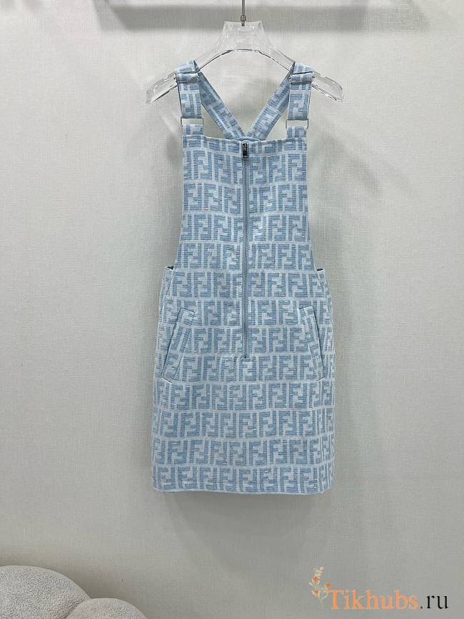 Fendi girls' light blue denim sleeveless dress  - 1