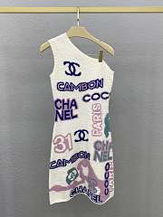 Chanel off-white cotton knit one-shoulder mini dress - 1
