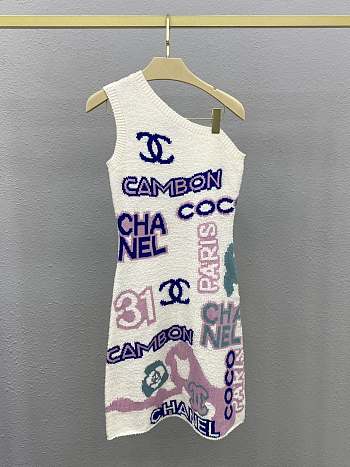 Chanel off-white cotton knit one-shoulder mini dress