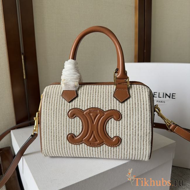 Celine Small Boston bag in striped textile and calfskin - 1