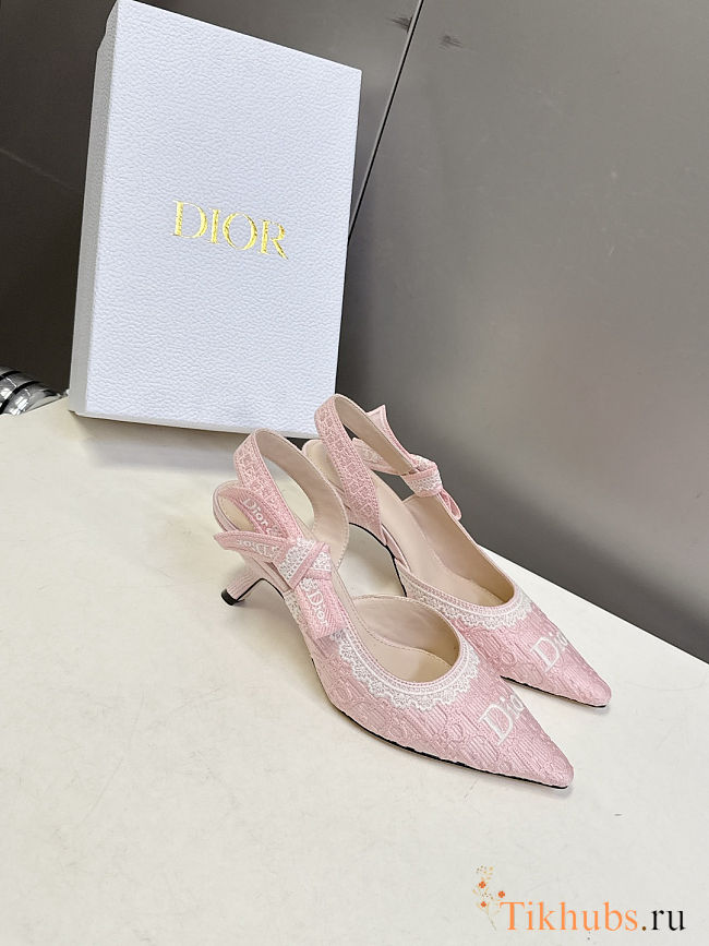 Christian Dior J'Adior slingback pumps in pink embroidered fabric 6.5 cm - 1