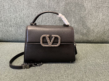 Garavani Vsling small top handle bag in dark brown 22x16x9cm