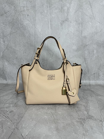 Miu Miu leather tote bag in powder beige color featuring gold-tone hardware 25.5x20x13 cm