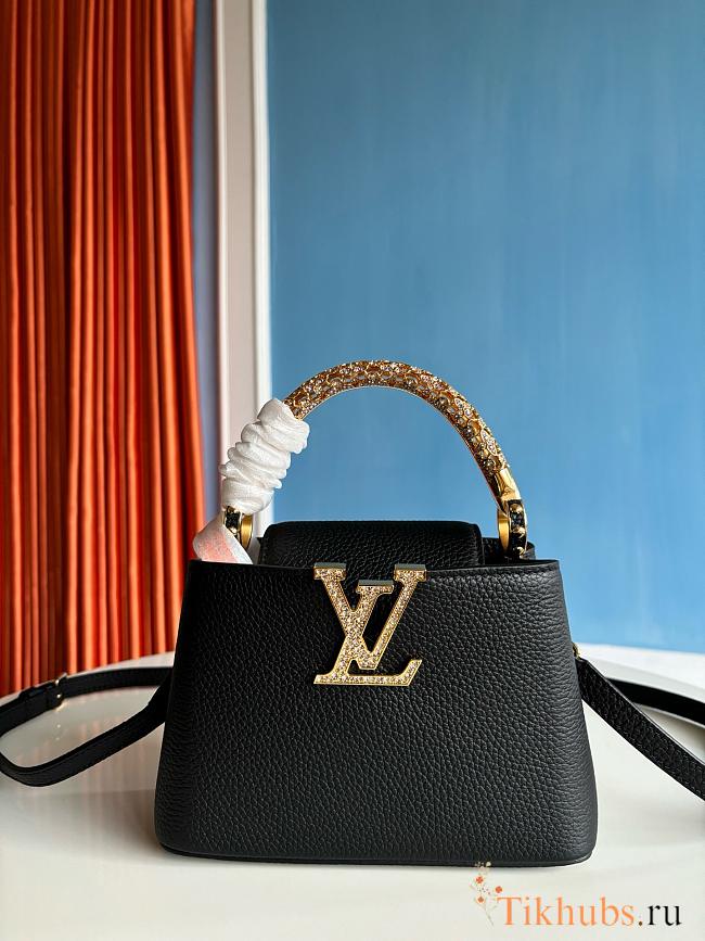 Louis Vuitton Capucines mini handbag in black with crystal-embellished logo 13.6x8x21 cm - 1