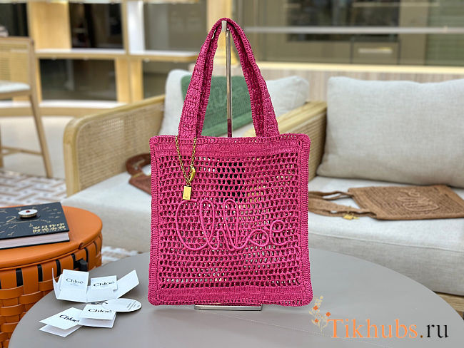 Chloe Summer Banana logsdetail Raffia Tote Pink Bag 33*37*2cm - 1