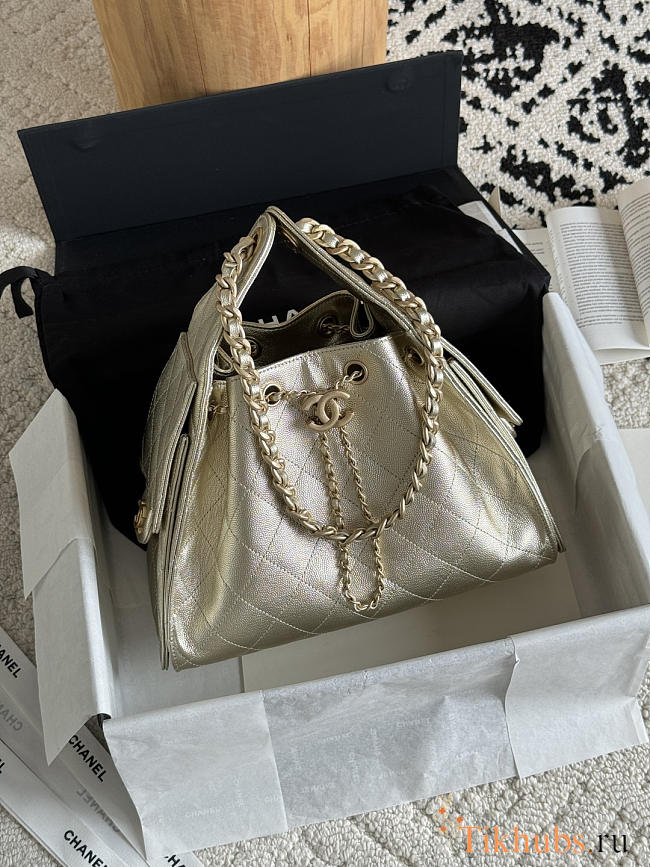 Chanel 25 Small Handbag Light Gold Calfskin Gold 30x26x14cm - 1