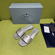 Prada Saffiano Silver Slides - 1