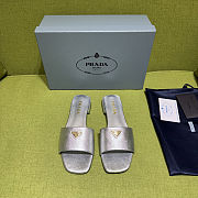 Prada Saffiano Silver Slides - 2
