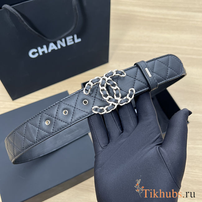 Chanel Quilted Black Leather Belt - 1