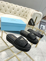 Prada Logo-plaque Crochet Woven Sliders - 1
