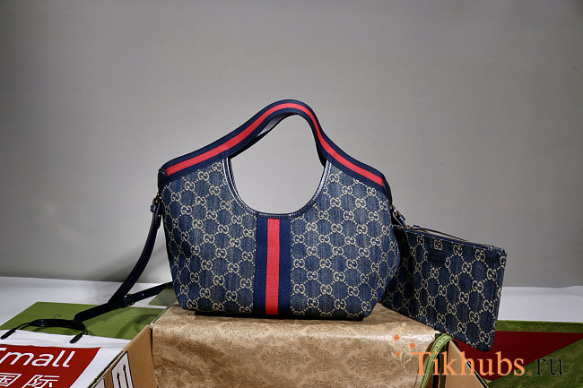 Gucci Giglio small tote bag Variation blue and white GG denim 25x20x15cm - 1