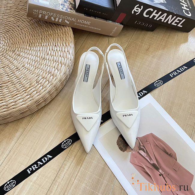 Prada Brushed Leather Slingback Pumps White 7cm - 1
