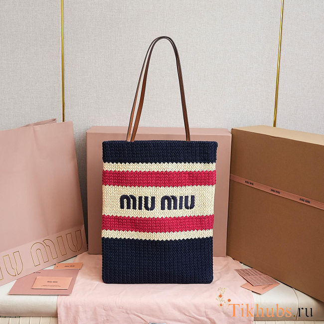 Miu Miu Women's' Crochet Tote Bag in Navy 30 x 38 cm - 1