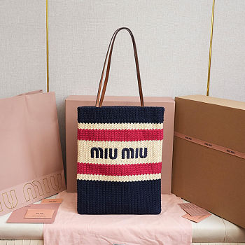 Miu Miu Women's' Crochet Tote Bag in Navy 30 x 38 cm